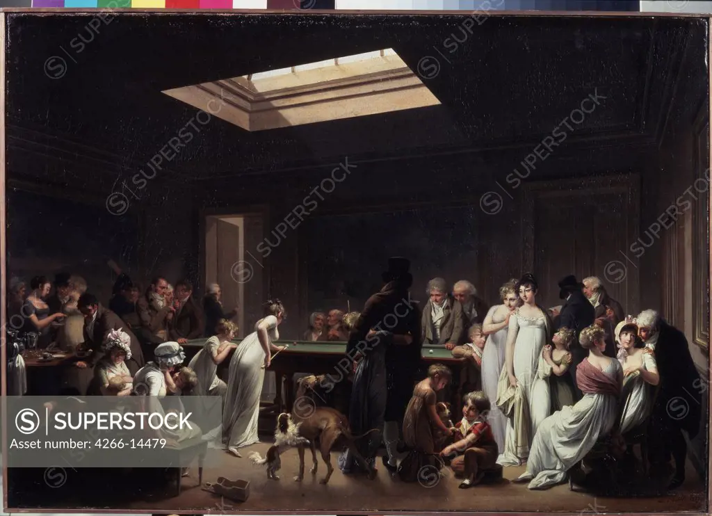 Billiard room by Louis-Leopold Boilly, oil on canvas, 1807, 1761-1845, Russia, St Petersburg, State Hermitage, 56x81