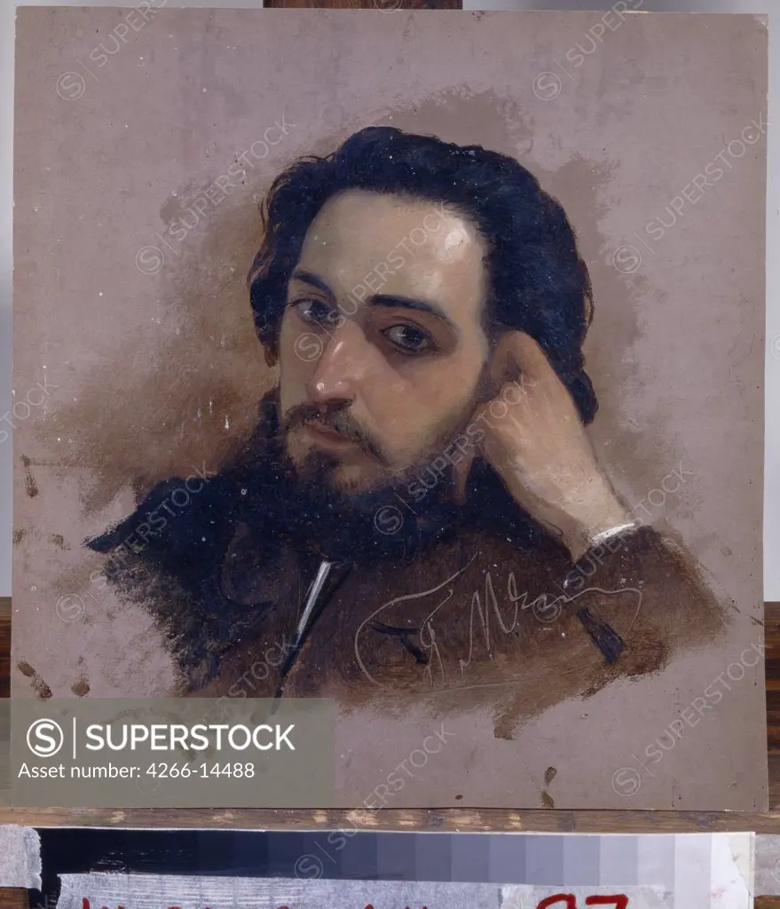 Portrait of Vsevolod Garshin by Grigori Grigoryevich Myasoedov, oil on cardboard, 1850-1860s, 1834-1911, Russia, Kislovodsk, Yaroshenko Art Museum, 23x21, 7