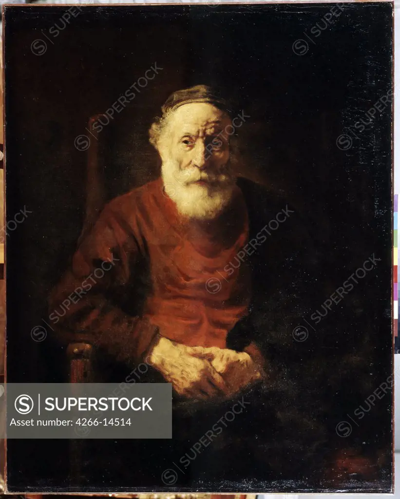 Portrait of old man in red by Rembrandt van Rhijn, oil on canvas, 1652-1654, 1606-1669, Russia, St Petersburg, State Hermitage, 108x86