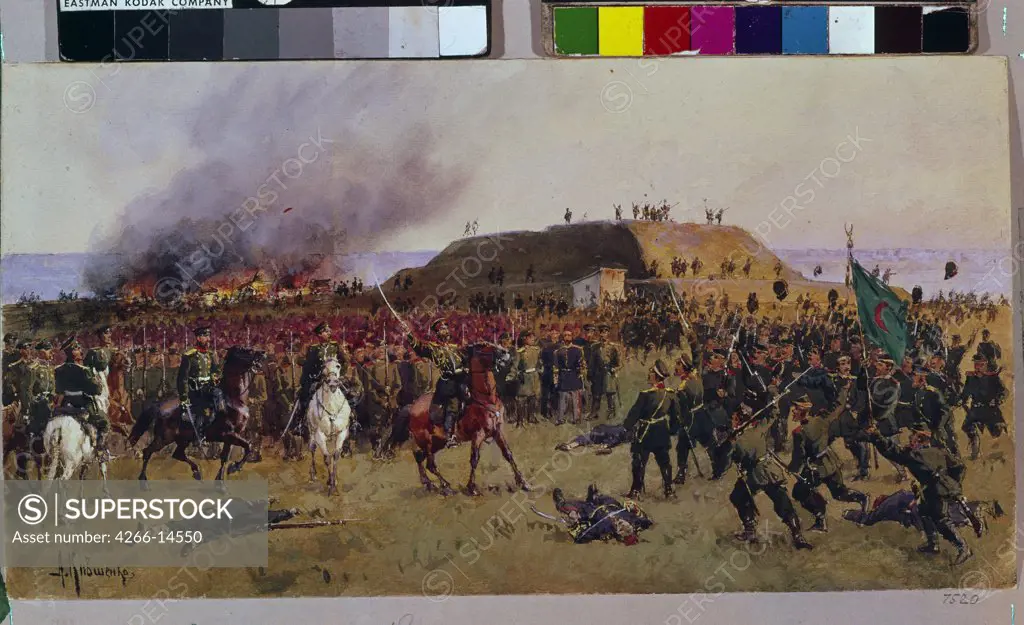 Battlefield by Alexei Danilovich Kivshenko, watercolor on cardboard, 1878, 1851-1895, Russia, Moscow, State Tretyakov Gallery, 20x37, 6