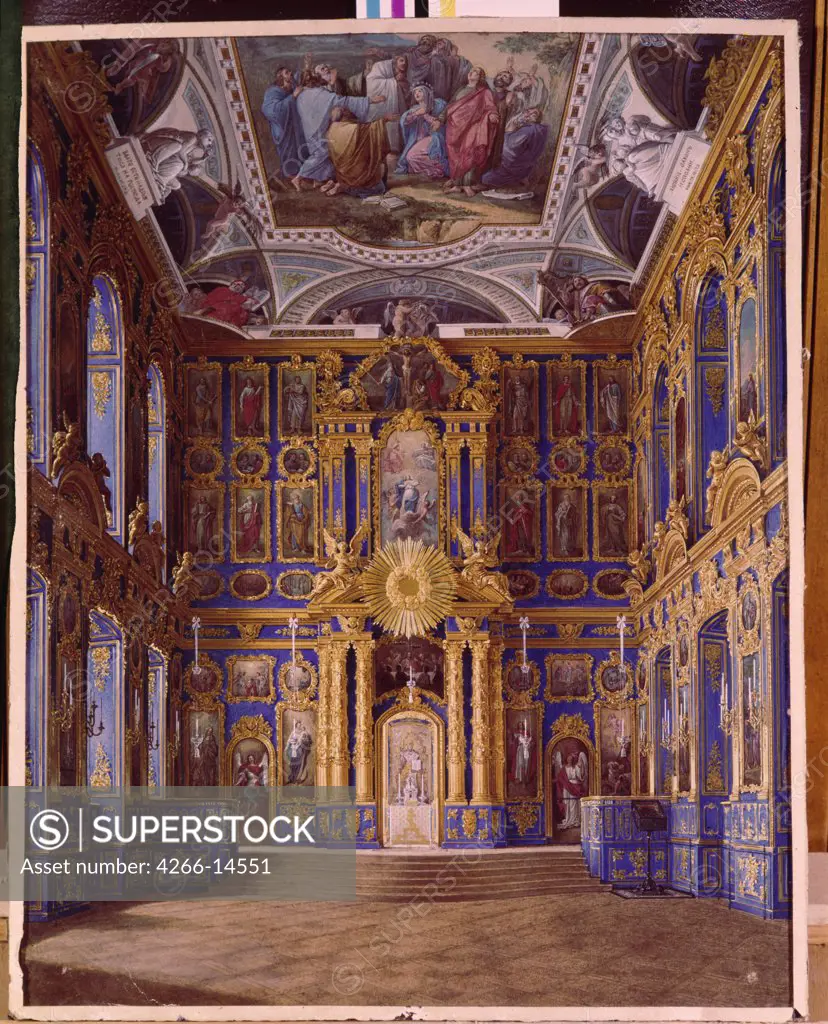 Interior of chapel in Catherine palace by anonymous painter, painting, Russia, St. Petersburg, State Open-air Museum Tsarskoye Selo
