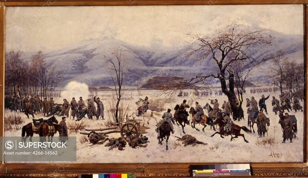 Balkan war by Alexei Danilovich Kivshenko, oil on canvas, 1894, 1851-1895, Russia, St. Petersburg, State Central Artillery Museum, 90x182