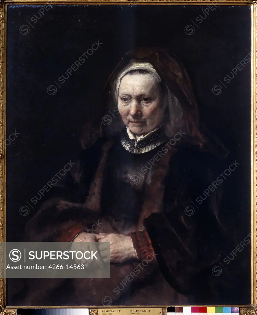 Portrait of elderly woman by Rembrandt van Rhijn, oil on canvas, 1650-1652, 1606-1669, Russia, Moscow, State A. Pushkin Museum of Fine Arts, 82x72