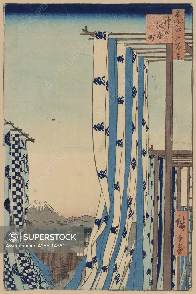 Japanese illustration with ribbons by Utagawa Hiroshige, color woodcut, 1856-1858, 1797-1858, Russia, St. Petersburg, State Hermitage, 39x26