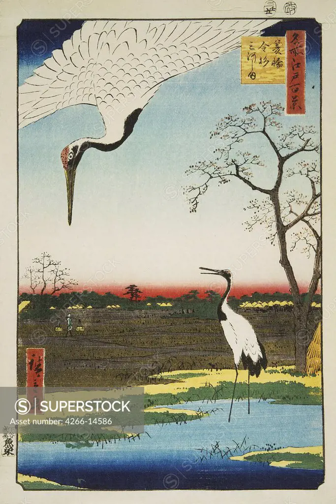 Spring landscape by Utagawa Hiroshige, color woodcut, 1856-1858, 1797-1858, Russia, St. Petersburg, State Hermitage, 39x26