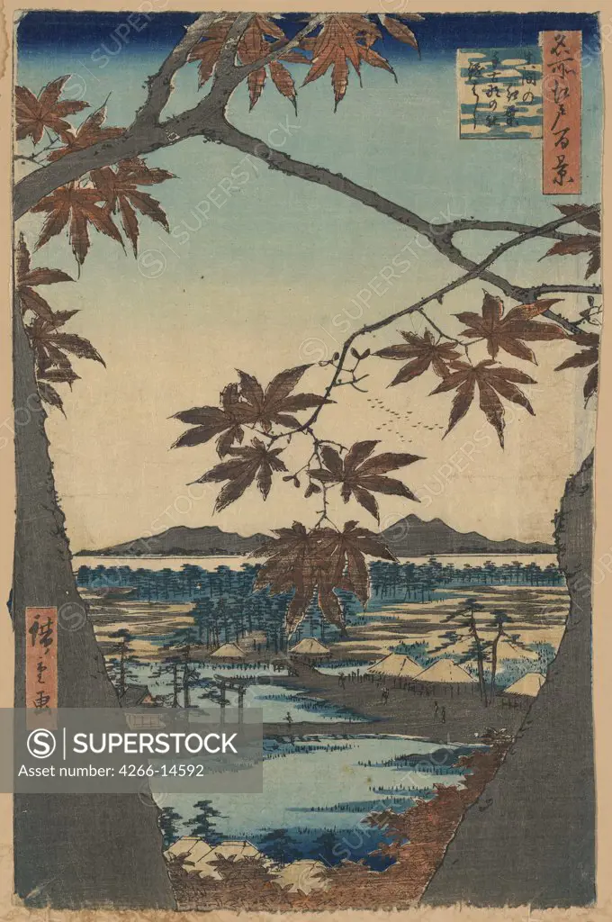 Autumn landscape by Utagawa Hiroshige, color woodcut, 1856-1858, 1797-1858, Russia, St. Petersburg, State Hermitage, 39x26