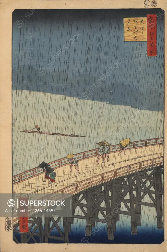 Rain by Utagawa Hiroshige, color woodcut, 1856-1858, 1797-1858, Russia, St. Petersburg, State Hermitage, 39x26