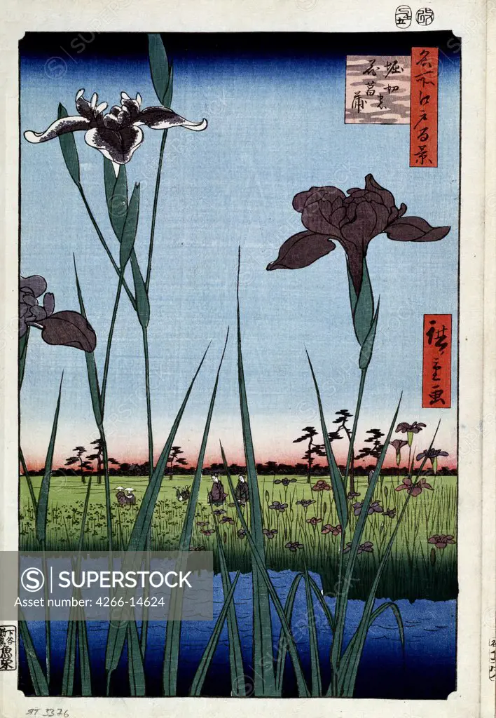 Iris flowers by Utagawa Hiroshige, colour woodcut, 1856-1858, 1797-1858, Russia, St Petersburg, State Hermitage, 39x26