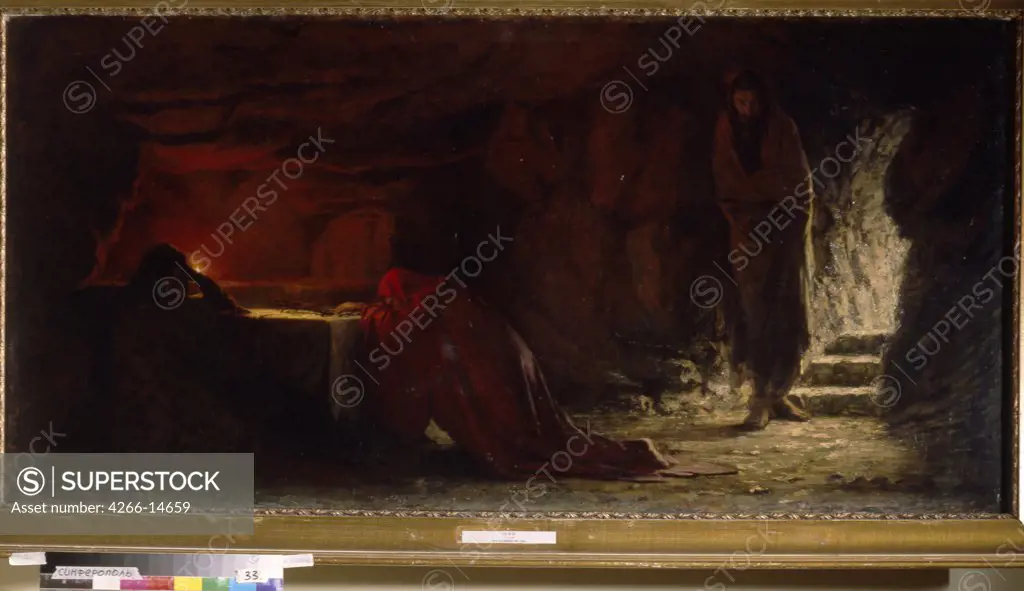 People in cave by Nikolai Nikolayevich Ge, oil on canvas, 1831-1894, Ukraine, Simferopol, Regional Art Museum, 74, 5x152, 5