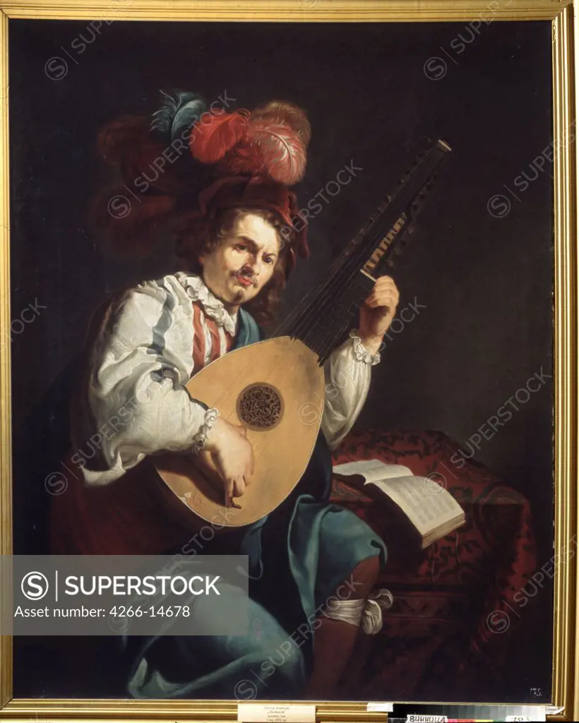 Portrait of man playing guitar by Theodor Rombouts, oil on canvas, 1597-1637, 17th century, Ukraine, Vinnytsia, Regional Art Museum, 152x123