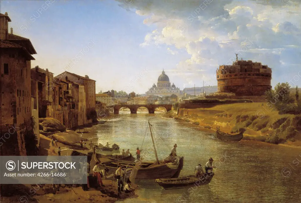 Illustration with Tiber and St. Peter's Basilica by Sylvester Feodosiyevich Shchedrin, oil on canvas, 1825, 1791-1830, Russia, Moscow, State Tretyakov Gallery, 63, 9x89, 8