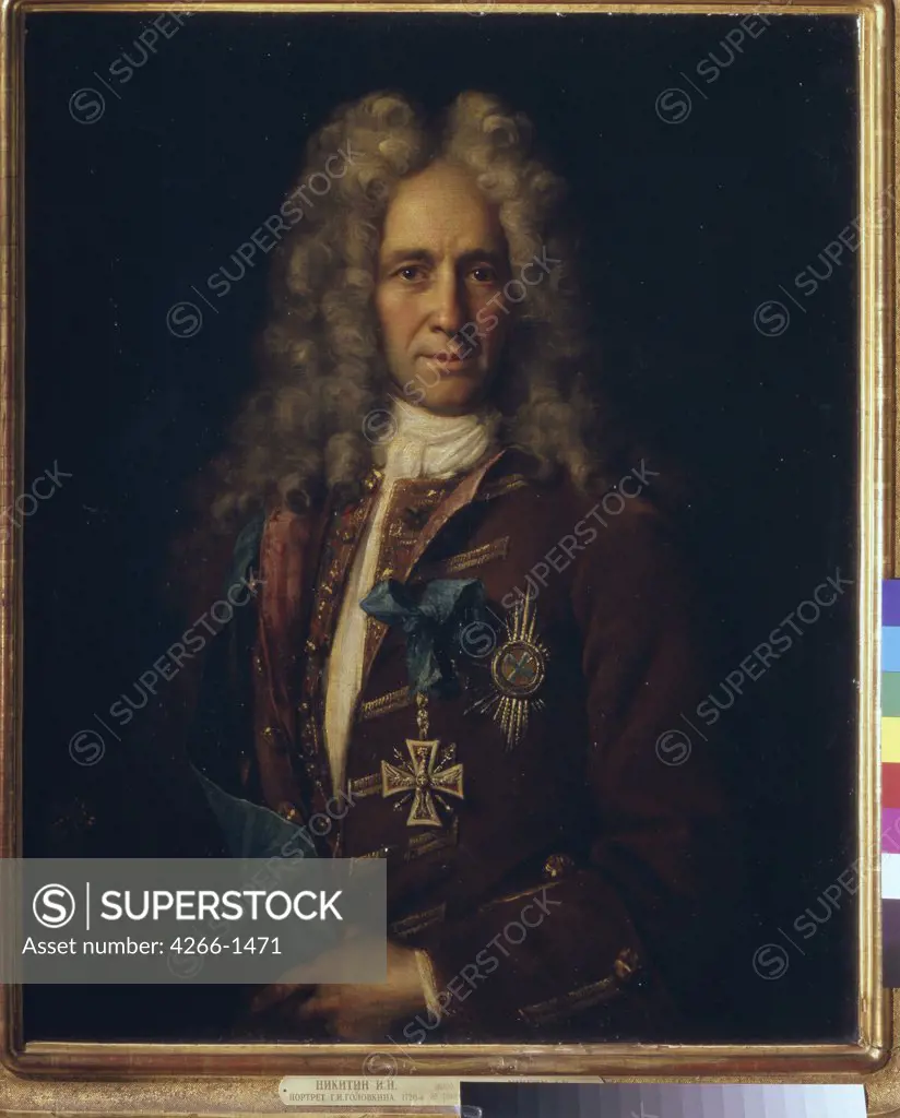 Portrait of Chancellor Golovkin by Ivan Nikitich Nikitin, Oil on canvas, circa 1680 - circa 1742, 18th century, Russia, Moscow, State Tretyakov Gallery, 90, 9x73, 4