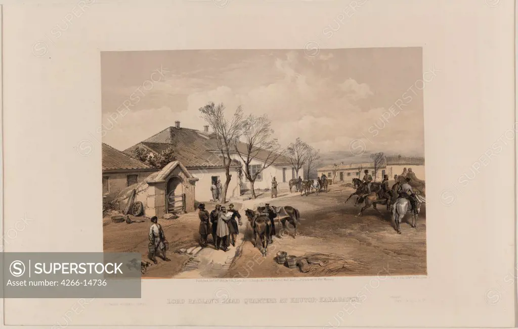 Army in village by William Simpson, lithograph, watercolour, 1855, 1832-1898, Ukraine, Sevastopol, State Museum of the Defense of Sevastopol 1854-1855