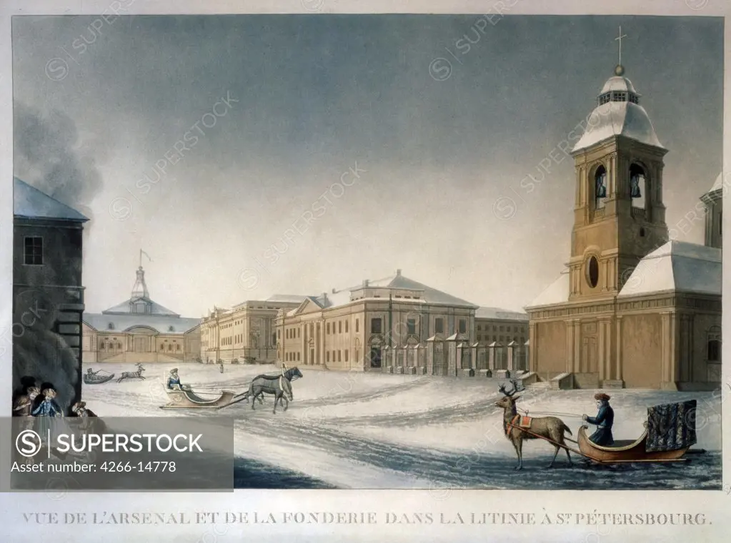 Winter view of Saint Petersburg by Michel Francois Damam-Demartrait, watercolour on paper, 1820s, 1763-1827, Russia, St Petersburg, State Russian Museum