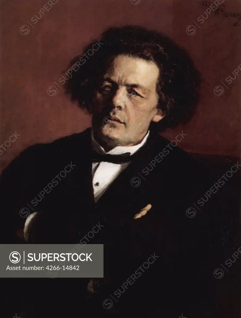 Portrait of russian composer Anton Rubinstein by Ilya Yefimovich Repin, oil on canvas, 1881, 1844-1930, Russia, Moscow, State Tretyakov Gallery, 80x62, 3