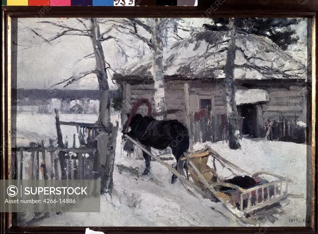 Winter scene by Konstantin Alexeyevich Korovin, oil on canvas, 1894, 1861-1939, Russia, Moscow, State Tretyakov Gallery, 37, 2x52, 5