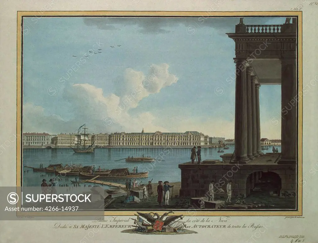 Neva River by Benjamin Paterssen, Etching, watercolor, 1799, 1748-1815, Russia, St. Petersburg, State Hermitage, 49, 5x64, 8