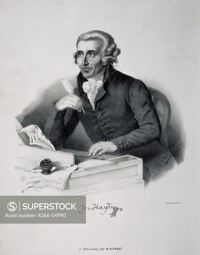 Portrait of Joseph Haydn by German master, Lithograph, Russia, St. Petersburg, A. Pushkin Memorial Museum,