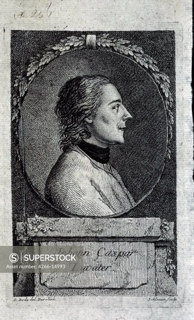 Portrait of Johann Kaspar Lavater by Christian Bernhard Rode, Copper engraving, 18th century, 1725-1797, Russia, St. Petersburg, A. Pushkin Memorial Museum,