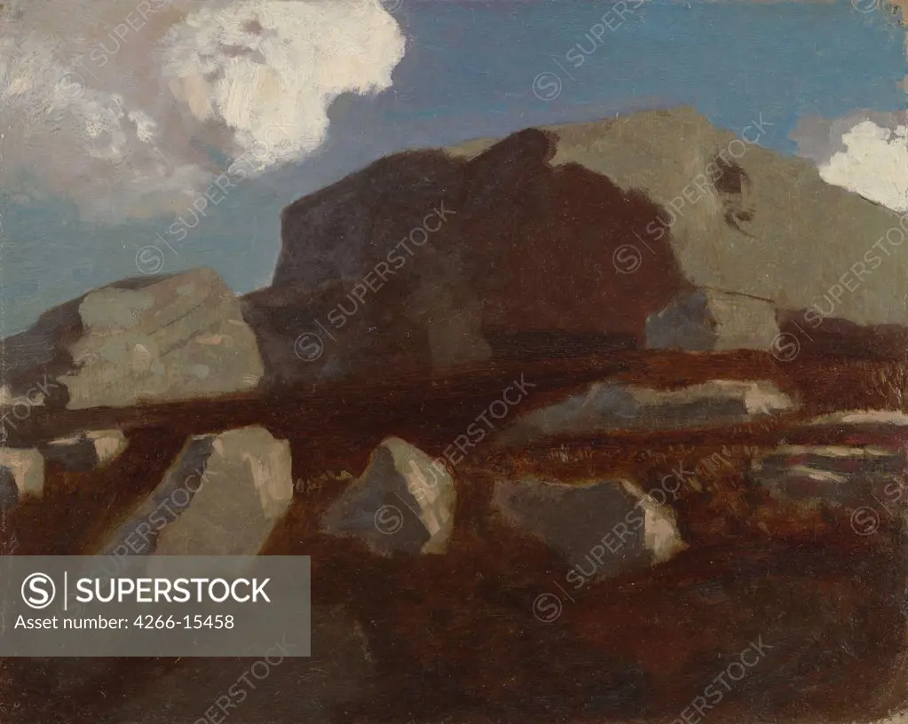 Redon, Odilon (1840-1916) © Museum of Modern Art, New York Painting 21,3x26,7 Landscape  Landscape with Rocks, near Royan