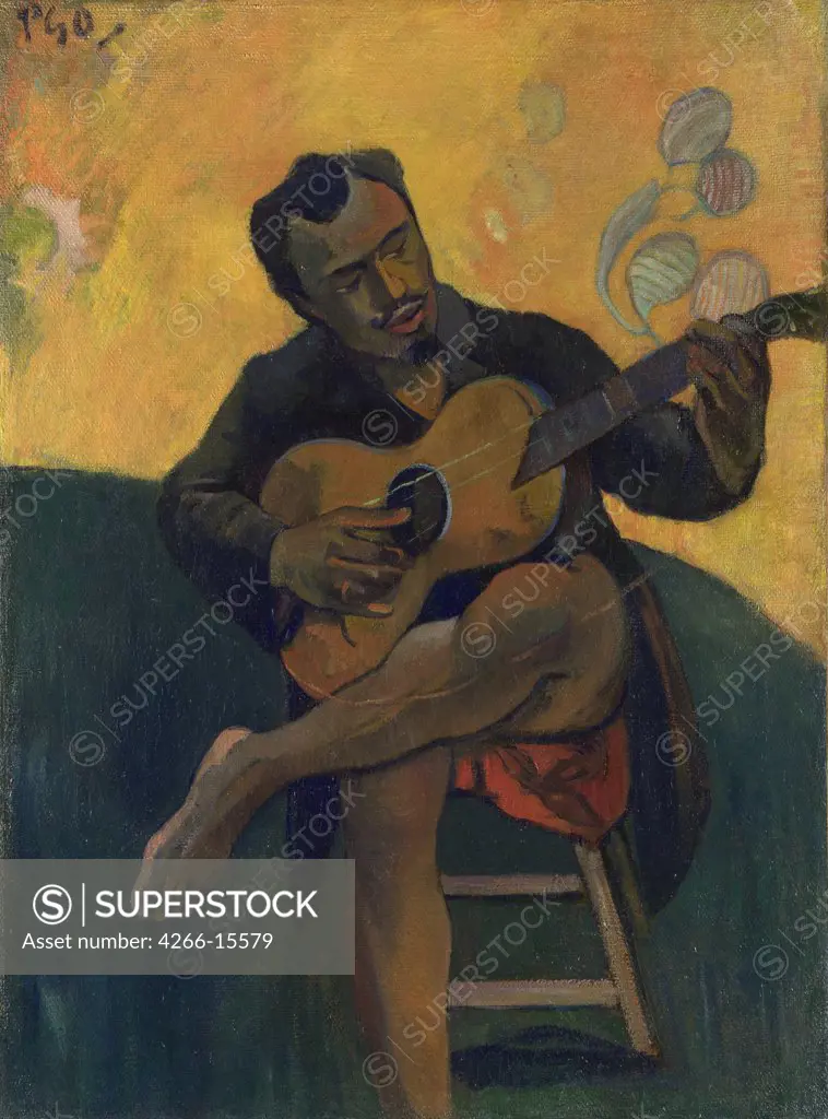 Gauguin, Paul Eug_ne Henri (1848-1903) Private Collection Painting Music, Dance,Genre  Guitar player