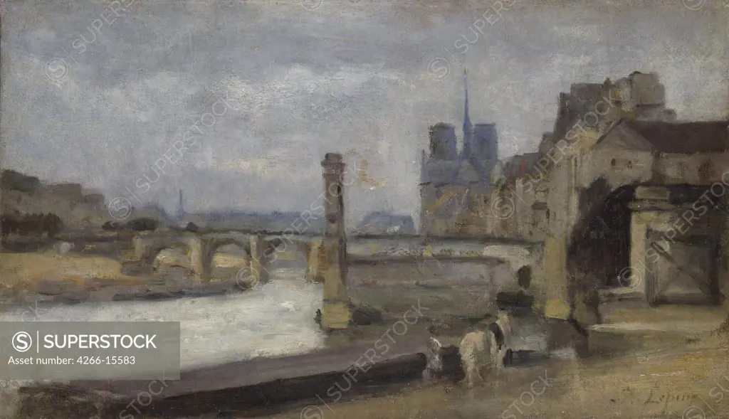 Lepine, Stanislas (1836-1892) National Gallery, London Painting 13,7x24,4 Landscape  The Pont de la Tournelle, Paris