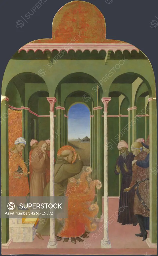 Sassetta (1392-1450) National Gallery, London Painting 87,8x52,5 Bible  Saint Francis before the Sultan (From Borgo del Santo Sepolcro Altarpiece)