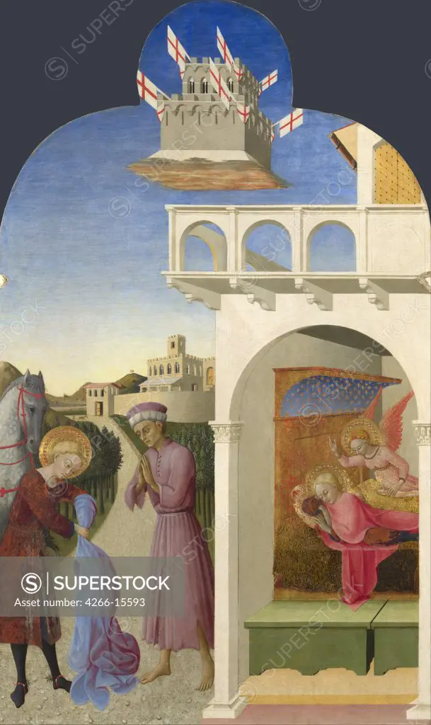 Sassetta (1392-1450) National Gallery, London Painting 87,8x52,5 Bible  Saint Francis and the Poor Knight, and Francis's Vision (From Borgo del Santo Sepolcro Altarpiece)