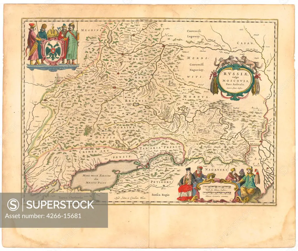 Blaeu, Willem Janszoon (1571-1638) Private Collection Graphic arts History  Map of Russia (From: Theatrum Orbis Terrarum...)