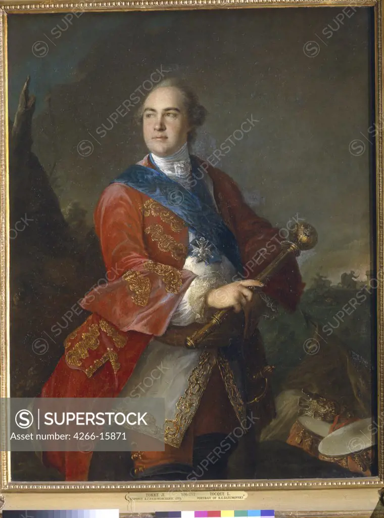 Tocqu_, Louis (1696-1772) State Tretyakov Gallery, Moscow Painting 142x112 Portrait  Portrait of Count Kirill Razumovsky (1728-1803), the last Hetman of Ukraine