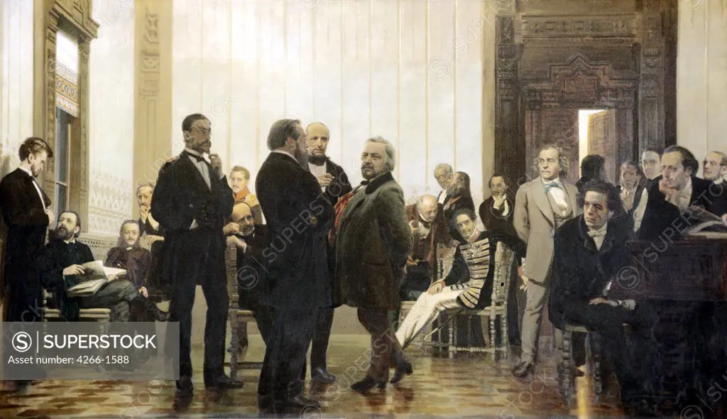 Discussion by Ilya Yefimovich Repin, oil on canvas, 1871-1872, 1844-1930, Russia, Moscow, State Conservatory