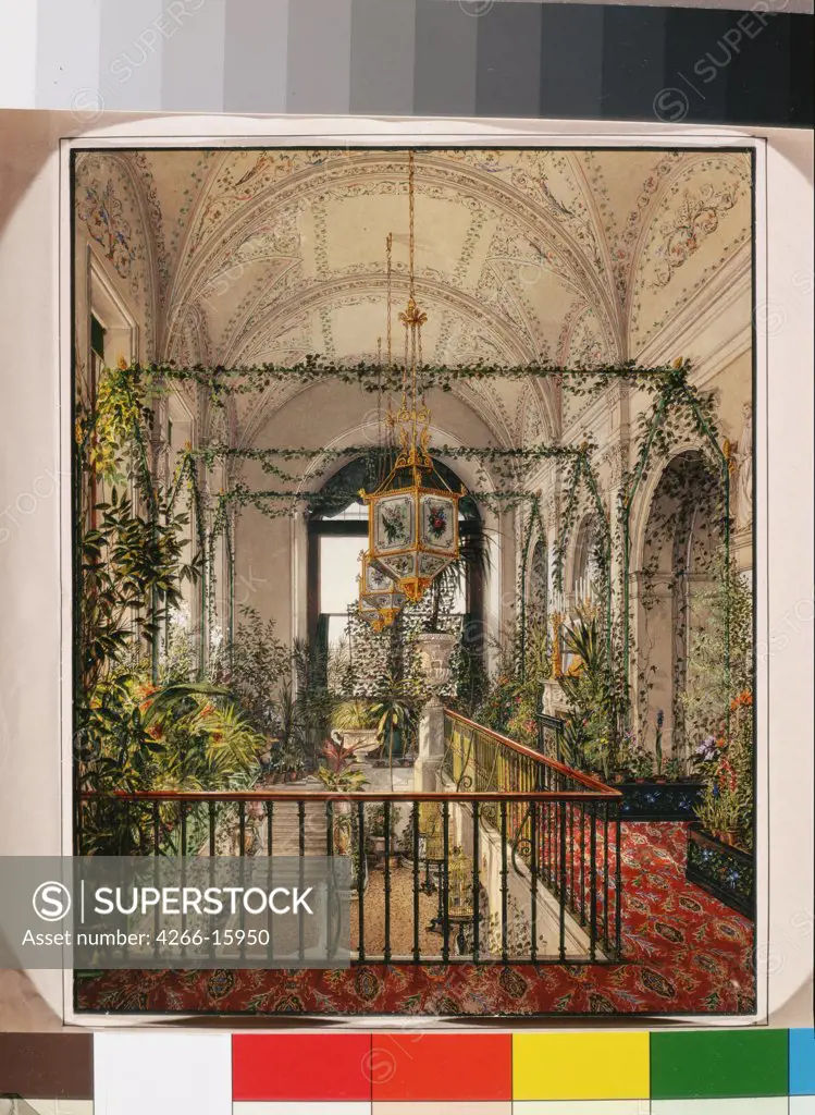 Ukhtomsky, Konstantin Andreyevich (1818-1881) State Hermitage, St. Petersburg Painting 24,6x19,5 Architecture, Interior  Interiors of the Winter Palace. The Small Winter Garden in the Apartments of Alexandra Fyodorovna
