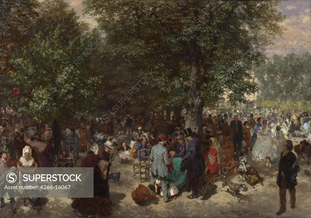 Menzel, Adolph Friedrich, von (1815-1905) National Gallery, London Painting 49x70 Landscape,Genre  Afternoon in the Tuileries Gardens