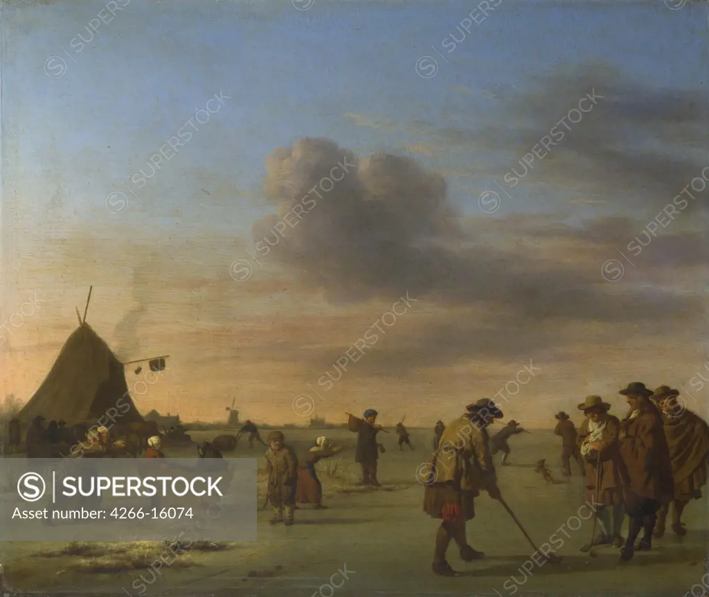 Velde, Adriaen, van de (1636-1672) National Gallery, London Painting 30,3x36,4 Landscape,Genre  Golfers on the Ice near Haarlem