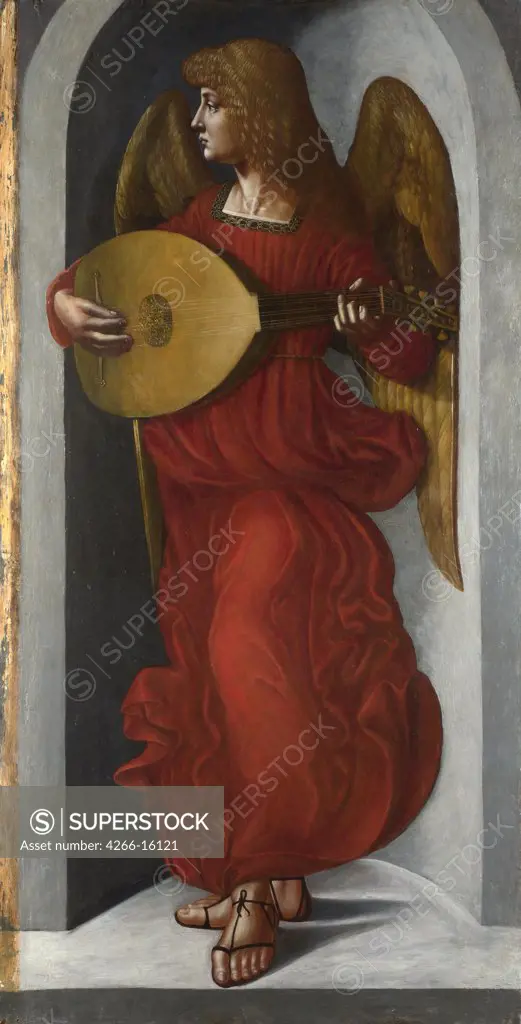 Predis, Giovanni Ambrogio de (1455-1509) National Gallery, London Painting 118,8x61 Bible  An Angel in Red with a Lute