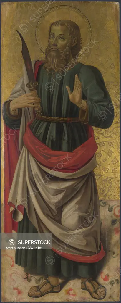 Caporali, Bartolomeo (1420-1505) National Gallery, London Painting 122,6x48,9 Bible  Saint Bartholomew (from Altarpiece: The Virgin and Child with Saints)