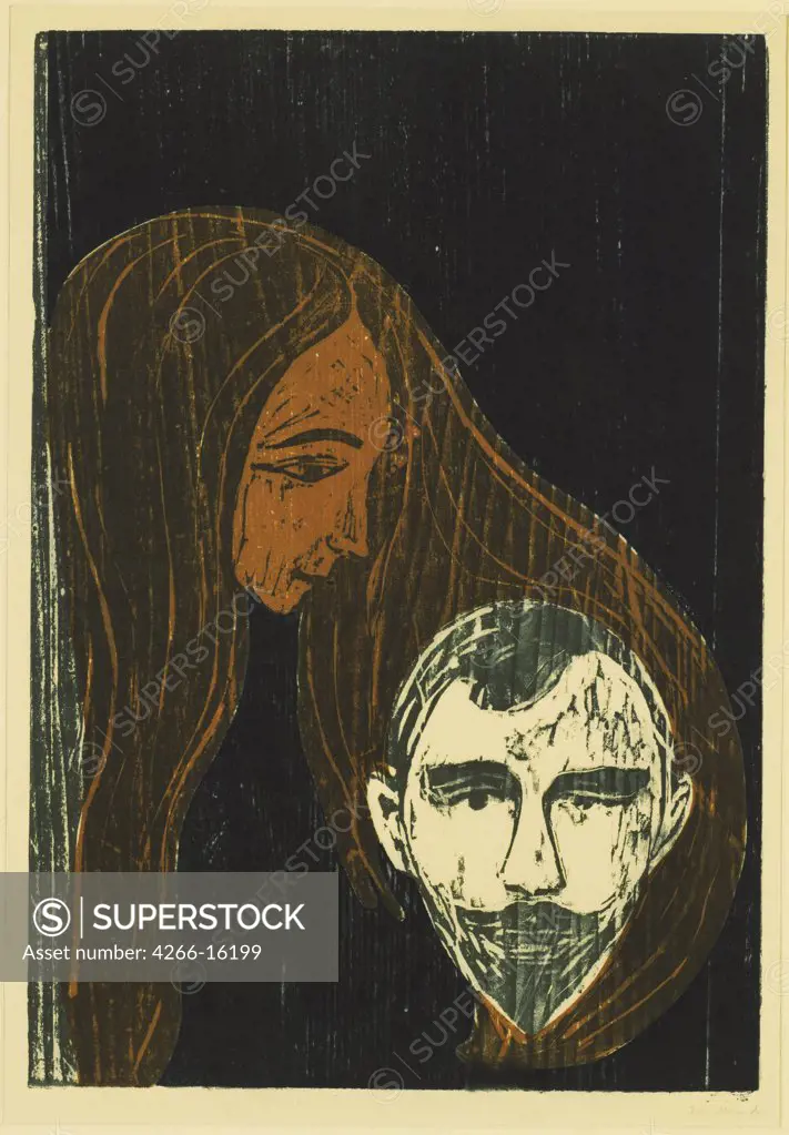 Munch, Edvard (1863-1944) © Museum of Modern Art, New York Graphic arts 66,2x50,2 Genre  Man's Head in Woman's Hair