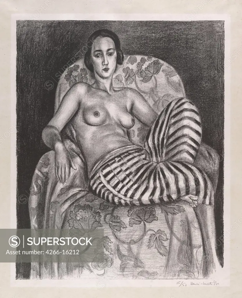 Matisse, Henri (1869-1954) © Museum of Modern Art, New York Graphic arts 54,6x44,1 Portrait,Genre,Nude painting  Grande Odalisque š culotte bayadre (Large Odalisque in Striped Pantaloons)