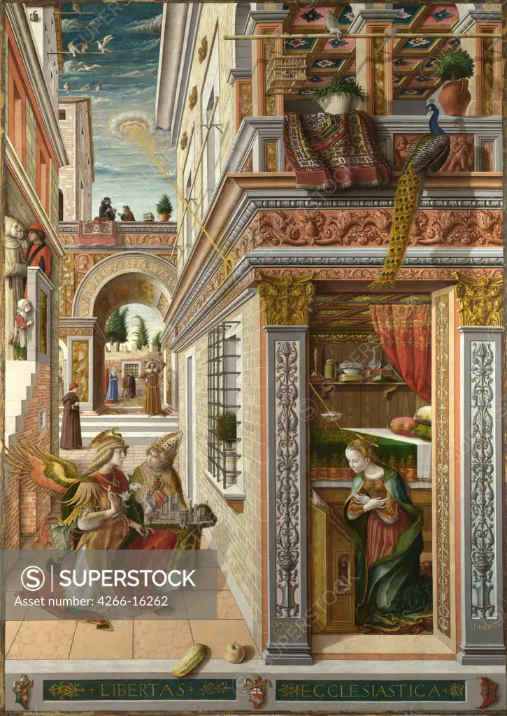 Crivelli, Carlo (c. 1435-c. 1495) National Gallery, London Painting 207x146,7 Bible  The Annunciation, with Saint Emidius