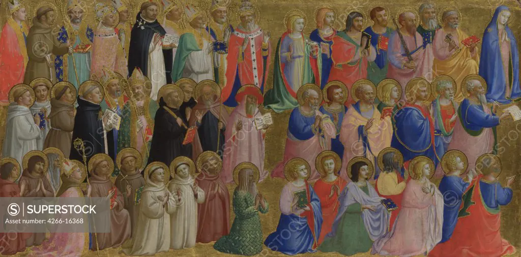 Angelico, Fra Giovanni, da Fiesole (ca. 1400-1455) National Gallery, London Painting 32x64 Bible  The Virgin Mary with the Apostles and Other Saints (Panel from Fiesole San Domenico Altarpiece)