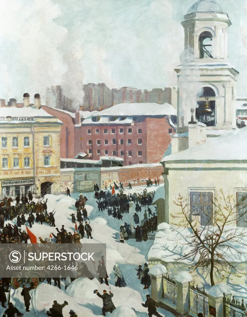 Revolution street scene by Boris Michaylovich Kustodiev, Oil on canvas, 1917, 1878-1927, Russia, Moscow, State Tretyakov Gallery