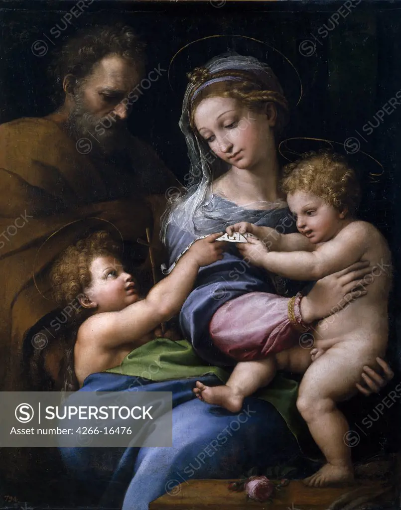 Raphael (1483-1520) Museo del Prado, Madrid Painting 103x84 Bible  The Madonna of the Rose (Madonna della rosa)