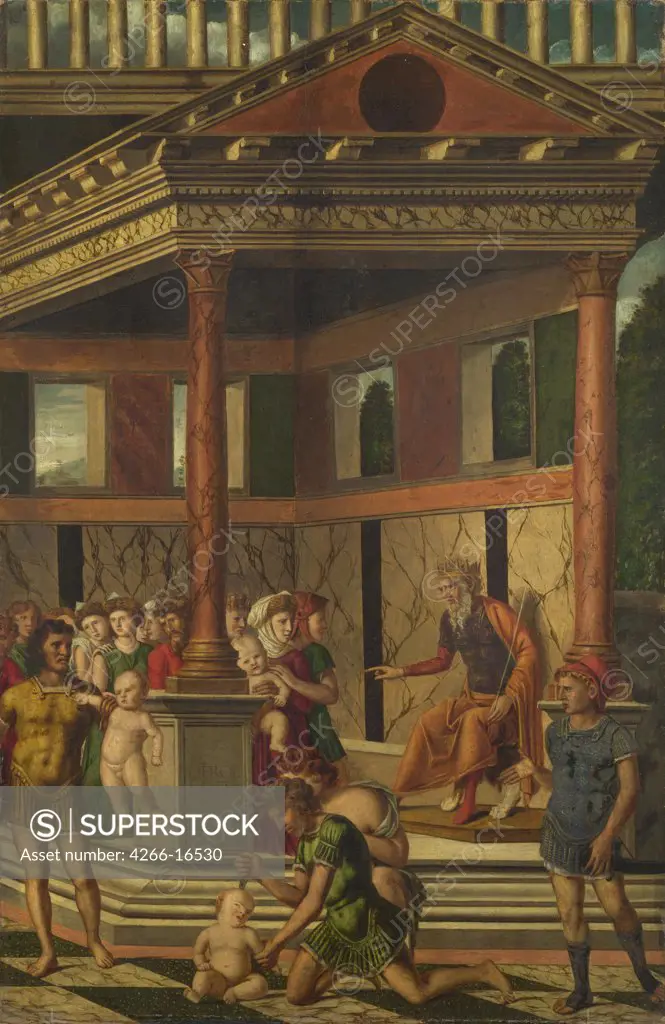 Mocetto, Girolamo (c. 1458-1531) National Gallery, London Painting 67,9x44,5 Bible  The Massacre of the Innocents with Herod