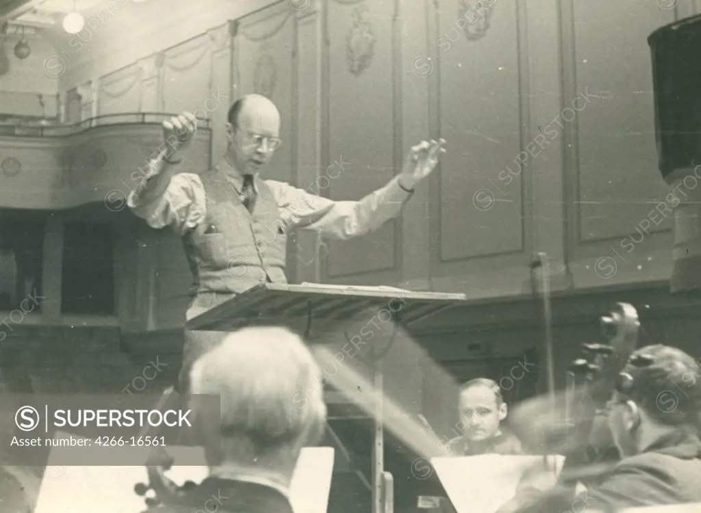 Conducted by the Composer Sergei Prokofiev (1891-1953) by Anonymous  /Russian State Film and Photo Archive, Krasnogorsk/1940s/Photograph/Russia/Music, Dance,Portrait,Genre