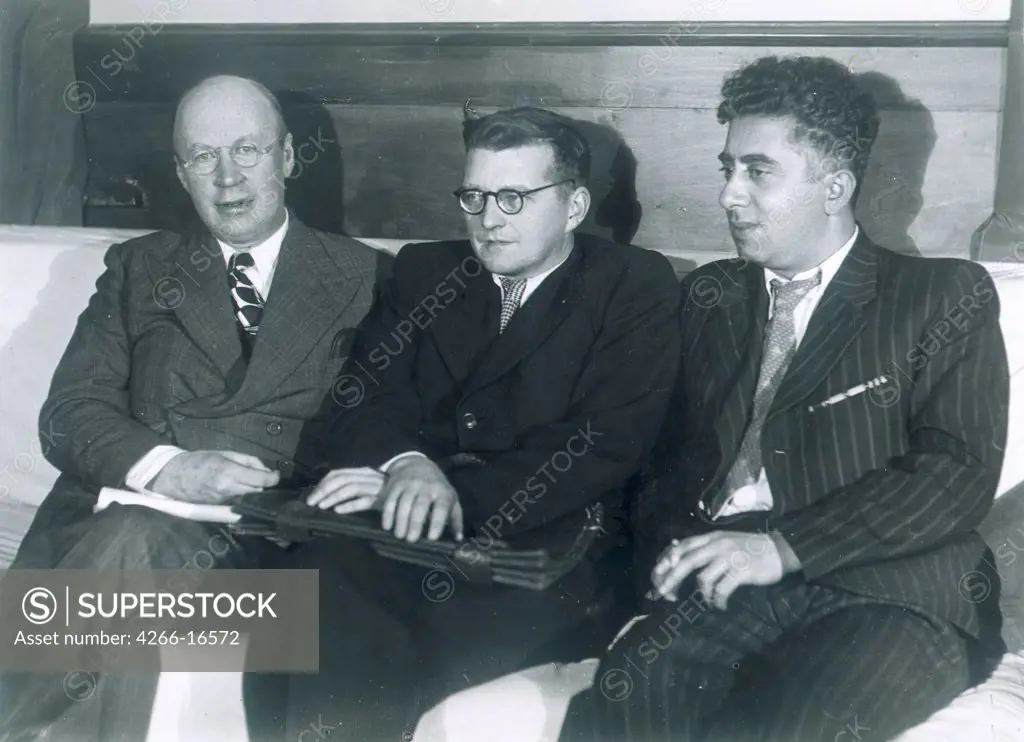 The Composers Sergei Prokofiev (1891-1953), Dmitri Shostakovich (1906-1975) and Aram Khachaturian (1903-1978) by Anonymous  /Russian State Archive of Literature and Art, Moscow/1945/Photograph/Russia/Portrait