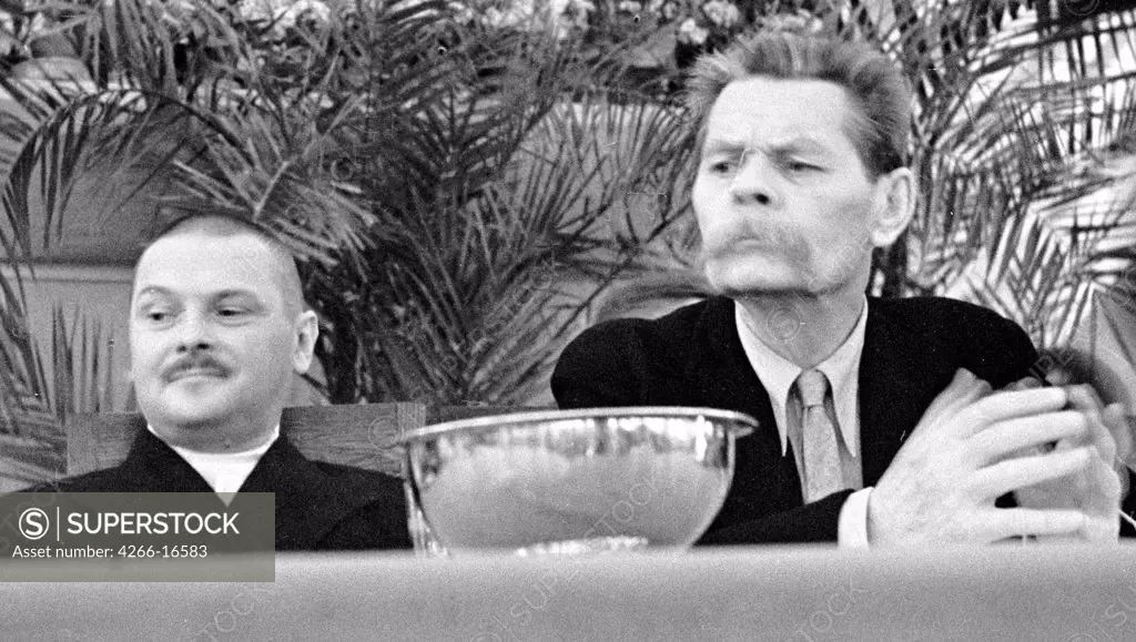 Andrei Zhdanov and Maxim Gorky on the First Congress of Soviet Writers in August 1934 by Anonymous  /Russian State Film and Photo Archive, Krasnogorsk/1934/Photograph/Russia/Portrait,History