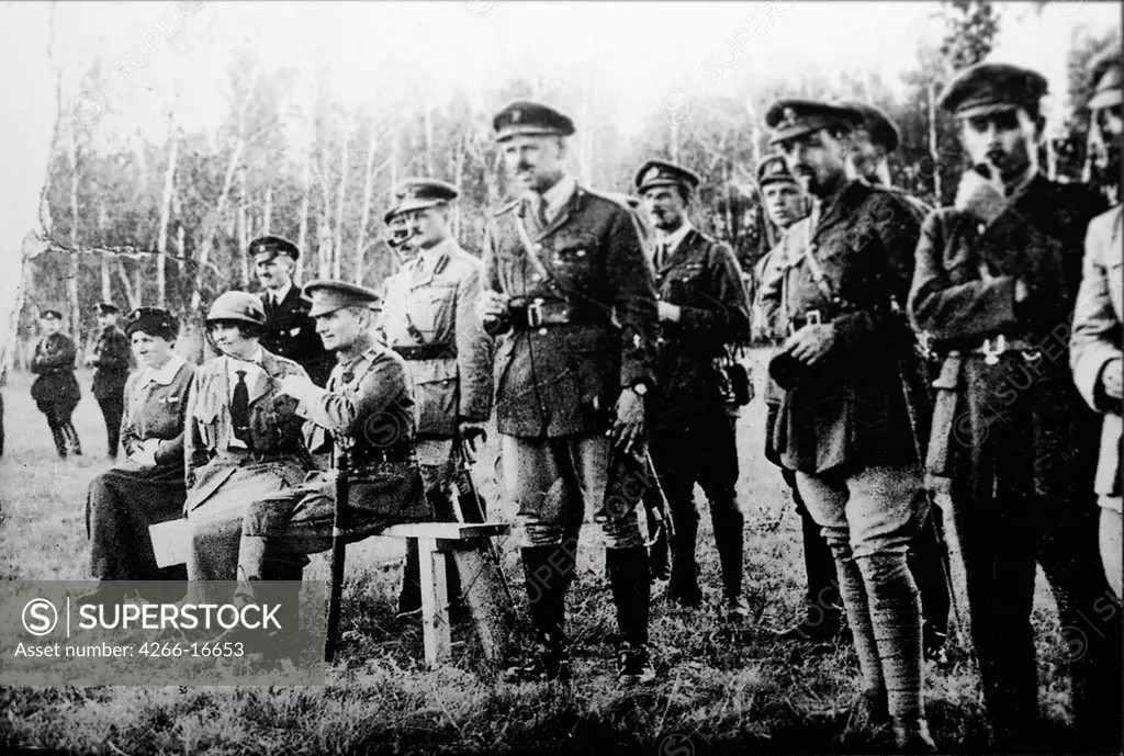 Admiral Alexander Kolchak (sitting) with British officers on the Eastern Front by Anonymous  /State Museum of the Political History of Russia, St. Petersburg/1918/Photograph/Russia/History