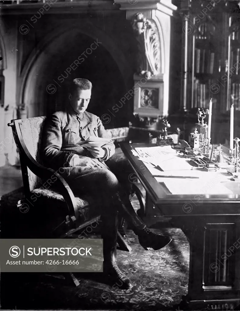 Prime Minister of the Russian Provisional Government Alexander Kerensky in his bureau in the Winter Palac by Anonymous  /State Museum of the Political History of Russia, St. Petersburg/1917/Photograph/Russia/Portrait,History