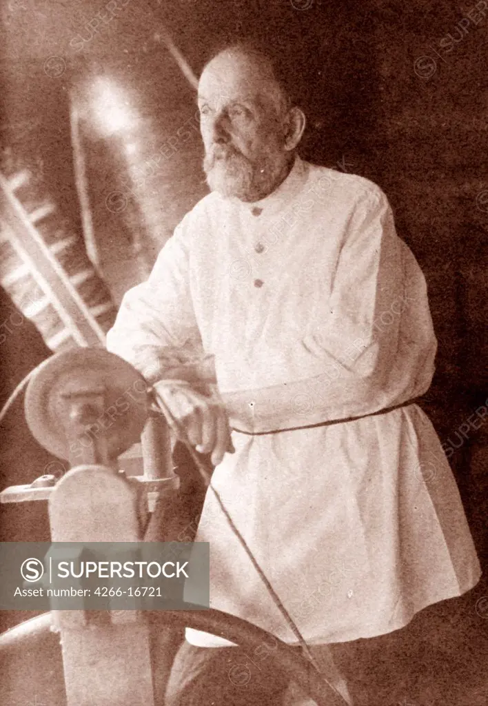 Konstantin Tsiolkovsky (1857-1935), rocket scientist and pioneer of the astronautic theory by Anonymous  /Russian State Film and Photo Archive, Krasnogorsk/1920s/Photograph/Russia/Portrait