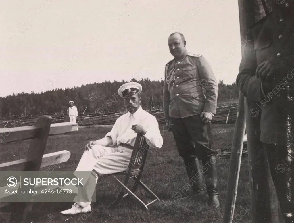 Nicholas II of Russia with his Adjutant by Anonymous  /Private Collection/c. 1909/Photograph/Russia/Tsar's Family. House of Romanov